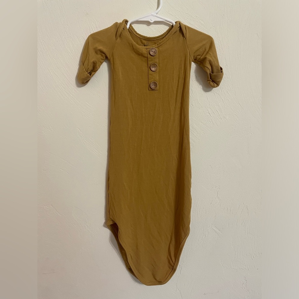 Caden Lane mustard brown newborn gown with matching hat